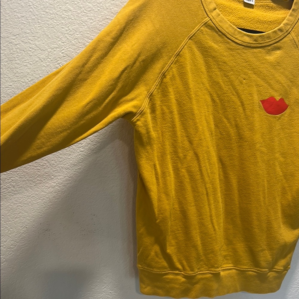 Clare V. Mustard Yellow Crew Neck Sweatshirt with Red Lips - Picture 3 of 9